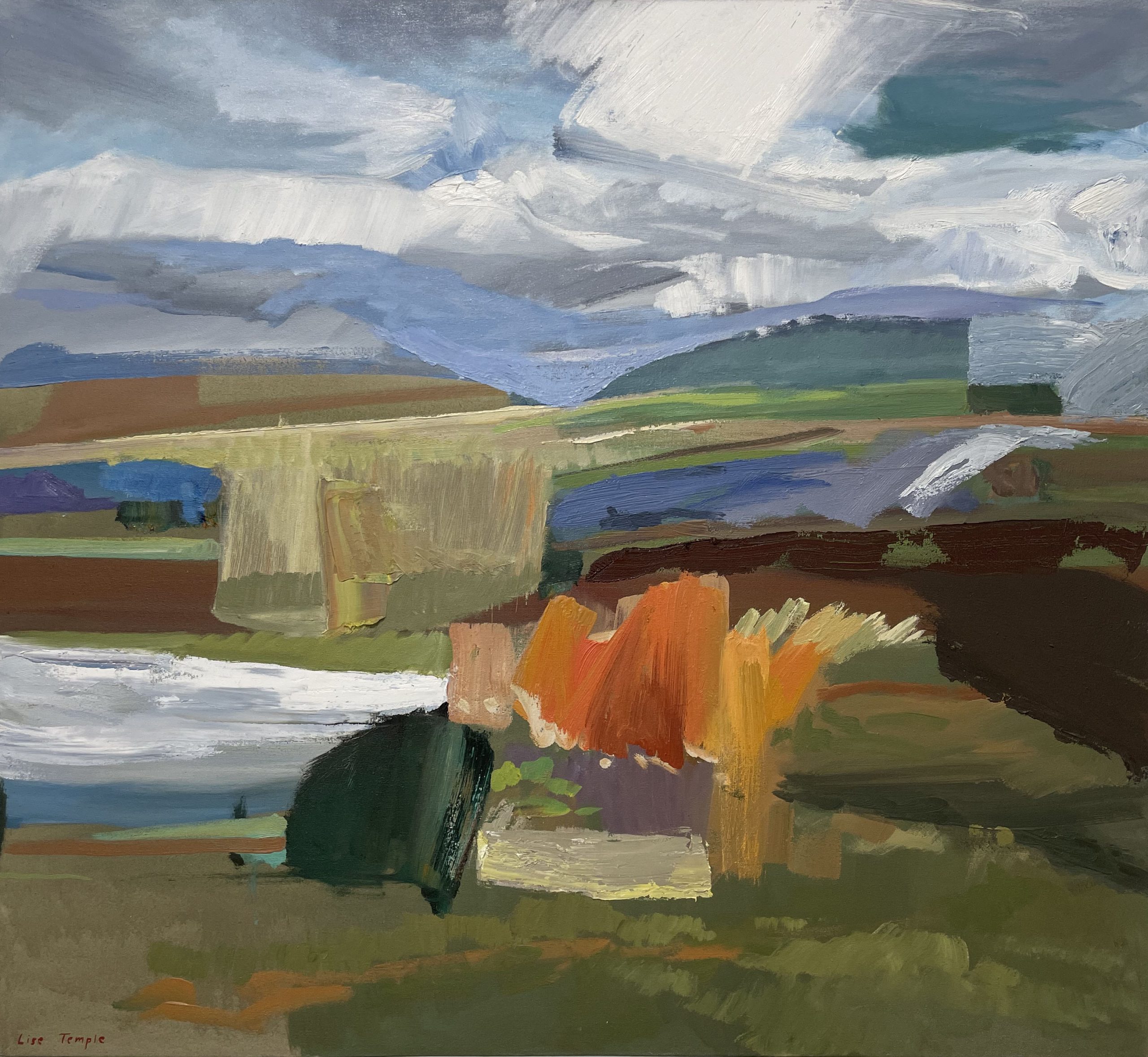 painting of abstract landscape scene with cloudy sky